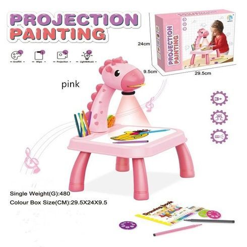 Детский стол проектор для рисования с подсветкой Projector Painting 24 детали Розовый Жираф