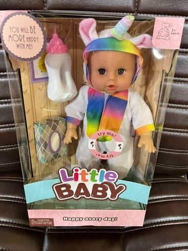 Кукла пупс говорящая с бутылочкой и салфетками Little Baby желтая Бемби