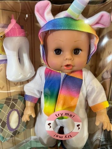 Кукла пупс говорящая с бутылочкой и салфетками Little Baby желтая Бемби