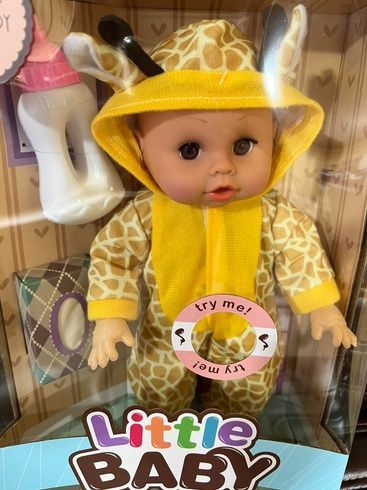 Кукла пупс говорящая с бутылочкой и салфетками Little Baby желтая Бемби
