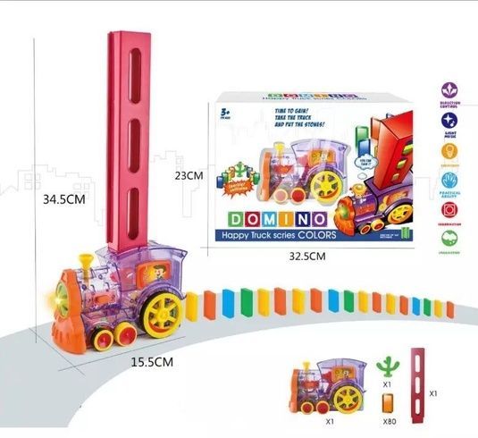 Конструктор игрушка-поезд домино, DOMINO Happy Truck sciries COLORS 60 деталей, Разноцветный