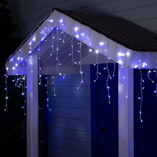 Новогодняя праздничная гирлянда бахрома 120 Led прозрачный провод 3х0.5 м Синий