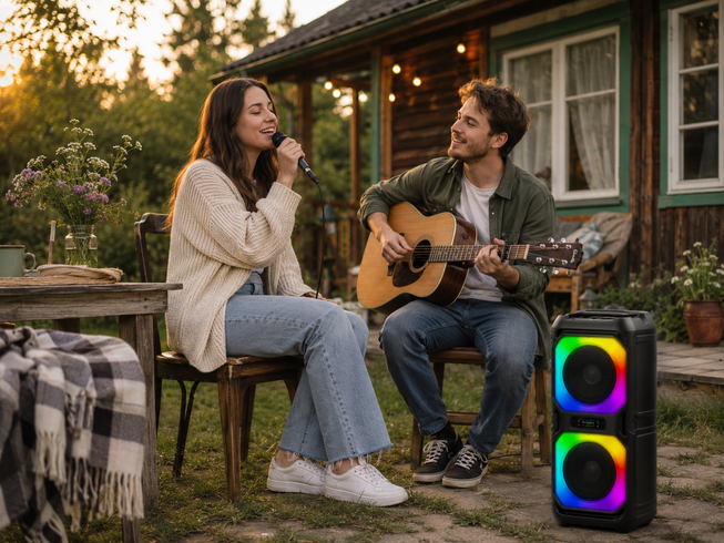 Колонка KTS-2362 Bluetooth з двома 6,5 дюймовими динаміками / Акустика з бездротовим мікрофоном / Портативна караоке-колонка