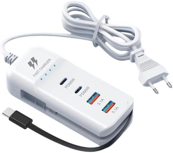 Быстрое зарядное устройство 66 Вт, 2 USB-порта и 2 PD- порта, Type-C  / Компактная, многофункциональная, мощная зарядная станция