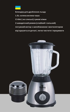 Блендер та кавомолка KINGBERG KB-2052 (800W), Сріблястий
