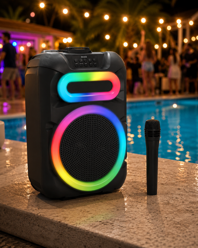 Колонка MS-2082BT-W Bluetooth / Акустична система з RGB підсвічуванням / Колонка + бездротовий мікрофон