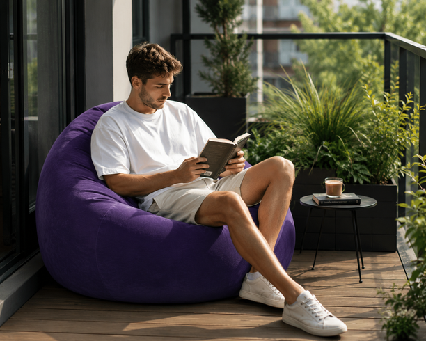 Надувное кресло-пуф Inflatable Sofa / Надувное кресло-мешок 110&times;110&times;85 см Фиолетовое
