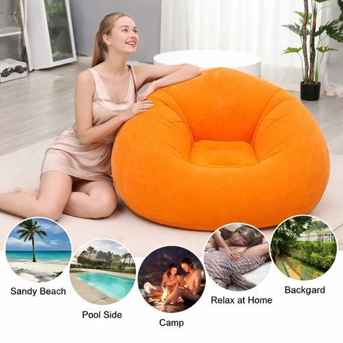 Надувное кресло-пуф Inflatable Sofa / Надувное кресло-мешок 110&times;110&times;85 см Оранжевый