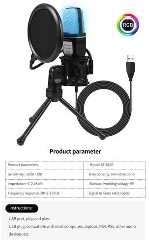 Конденсаторний мікрофон Yanmai SF666R USB з RGB-підсвічуванням