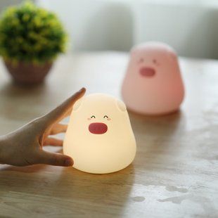Сенсорный ночник светильник силиконовая Свинка Mini pig 7 режимов цветов, на батарейках, Белый