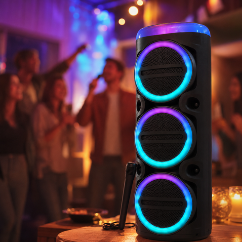Колонка MS-2076BT-W Bluetooth / Акустическая система с микрофоном / Караоке колонка с LED-подсветкой