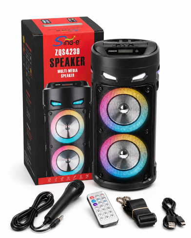 Портативна Bluetooth-колонка Sing-e ZQS4239 з LED-підсвічуванням / Бездротова колонка для вечірок з мікрофоном 30W