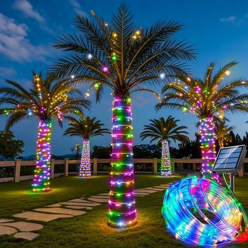 Світлодіодна гірлянда "Трубка" 10 м 100 LED сонячна батарея, кольорова