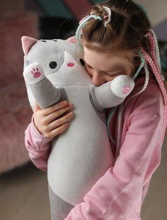 Мягкая Игрушка Кот Длинний 90см Подушка Обнимашка Серый